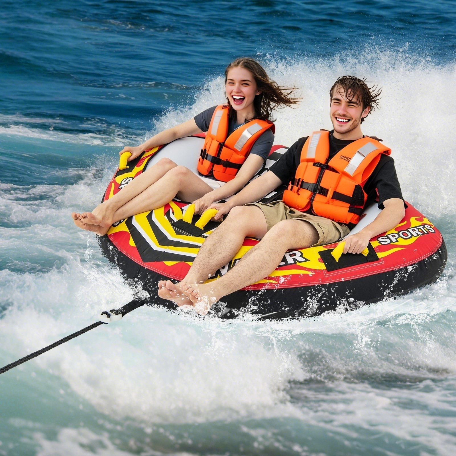 OUTGOO Towable Tube with Quick Connector and Drainage for Boating for Water Sports, Travel and Outdoor Adventures
