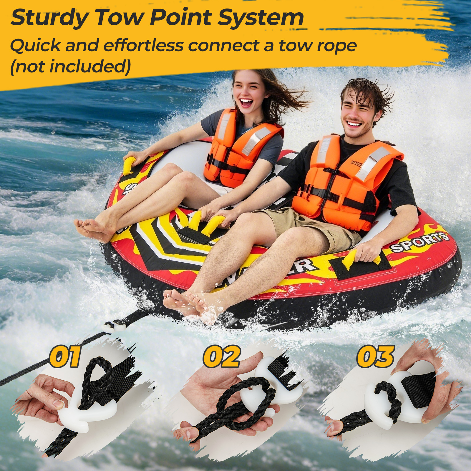 OUTGOO Towable Tube with Quick Connector and Drainage for Boating for Water Sports, Travel and Outdoor Adventures