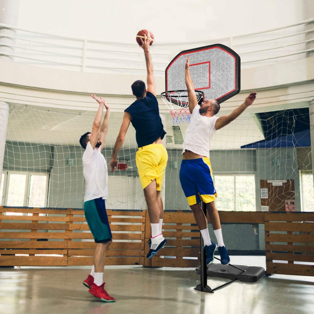 OUTGOO 43 Inch Indoor Outdoor Height Adjustable Basketball Hoop for Active Play, Training and Family Fun
