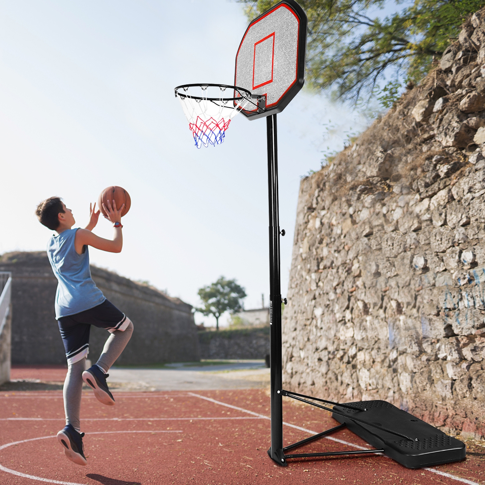 OUTGOO 43 Inch Indoor Outdoor Height Adjustable Basketball Hoop for Active Play, Training and Family Fun