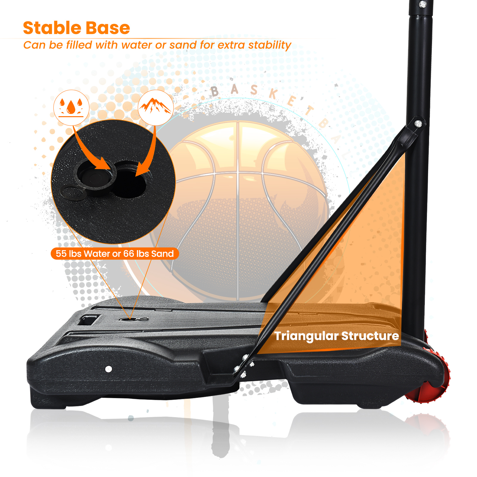 OUTGOO Adjustable Basketball Hoop System Stand with Wheels for Active Play, Training and Family Fun