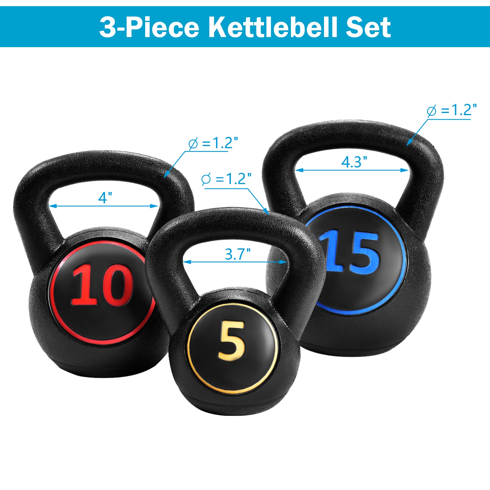 OUTGOO 3 Pieces 5 10 15lbs Kettlebell Weight Set for Active Play, Training and Family Fun
