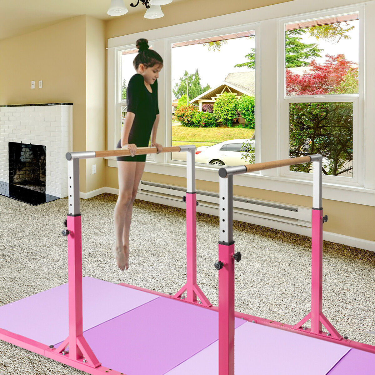 OUTGOO Adjustable Kids Double Horizontal Bars Gymnastic Training Parallel Bars