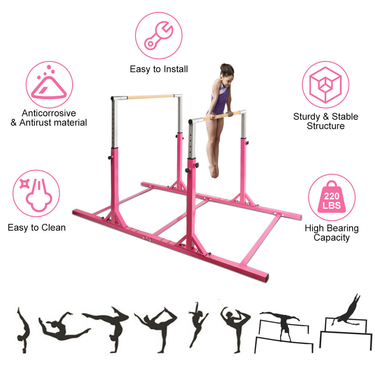 OUTGOO Adjustable Kids Double Horizontal Bars Gymnastic Training Parallel Bars