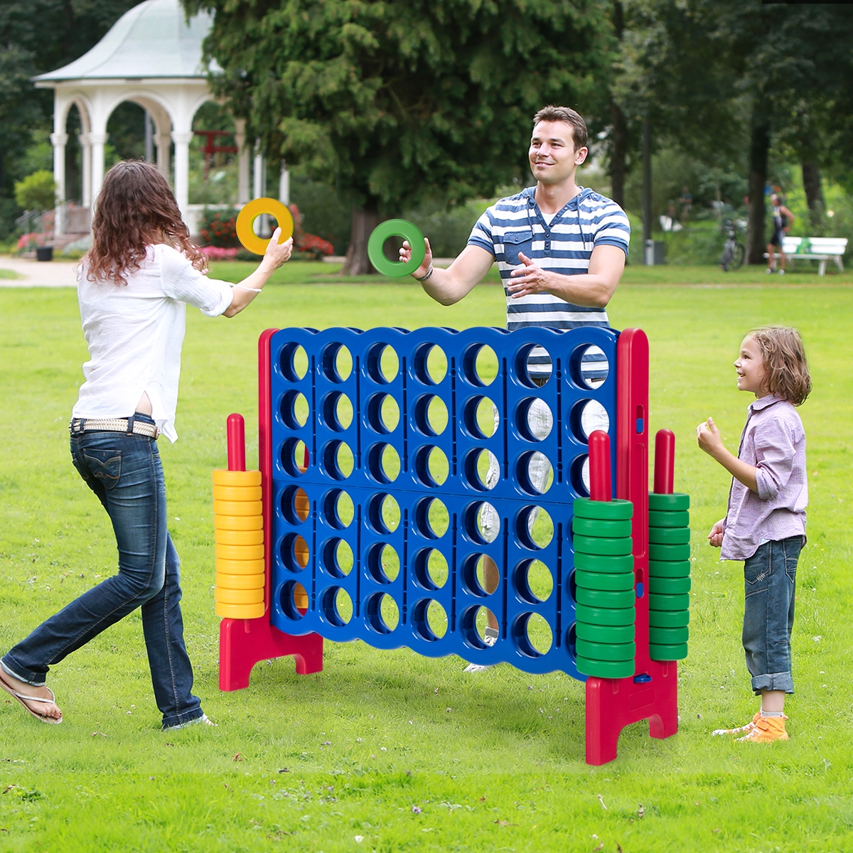 OUTGOO Jumbo 4-to-Score Giant Game Set with 42 Jumbo Rings and Quick-Release Slider