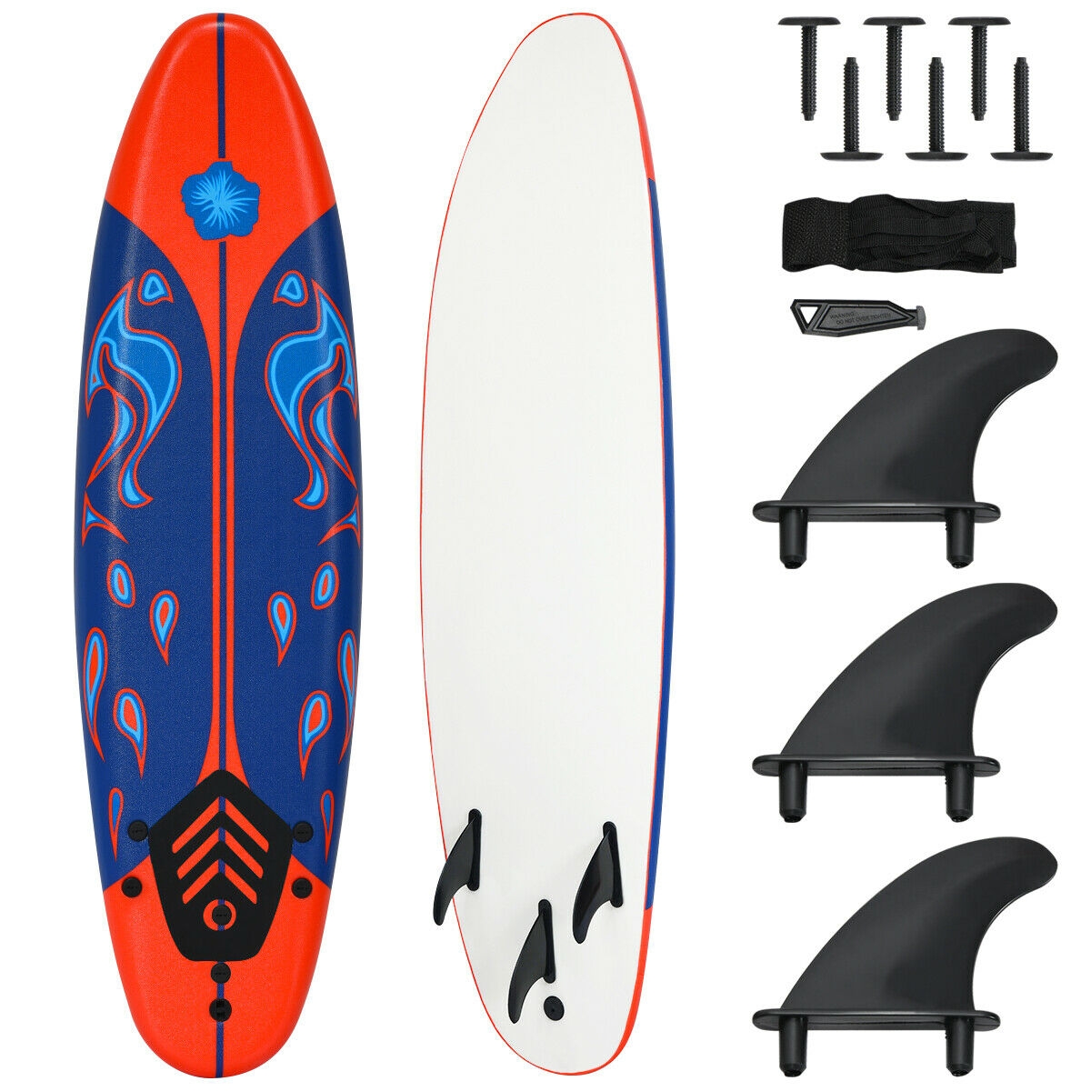 OUTGOO 6 Feet Surfboard with 3 Detachable Fins for Water Sports, Travel and Outdoor Adventures