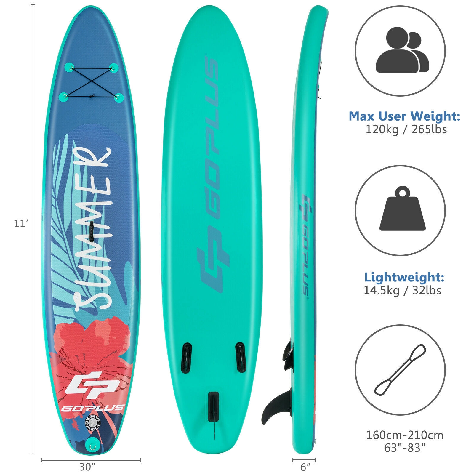 OUTGOO 10 Feet Inflatable Stand Up Paddle Board with Backpack Leash Aluminum Paddle