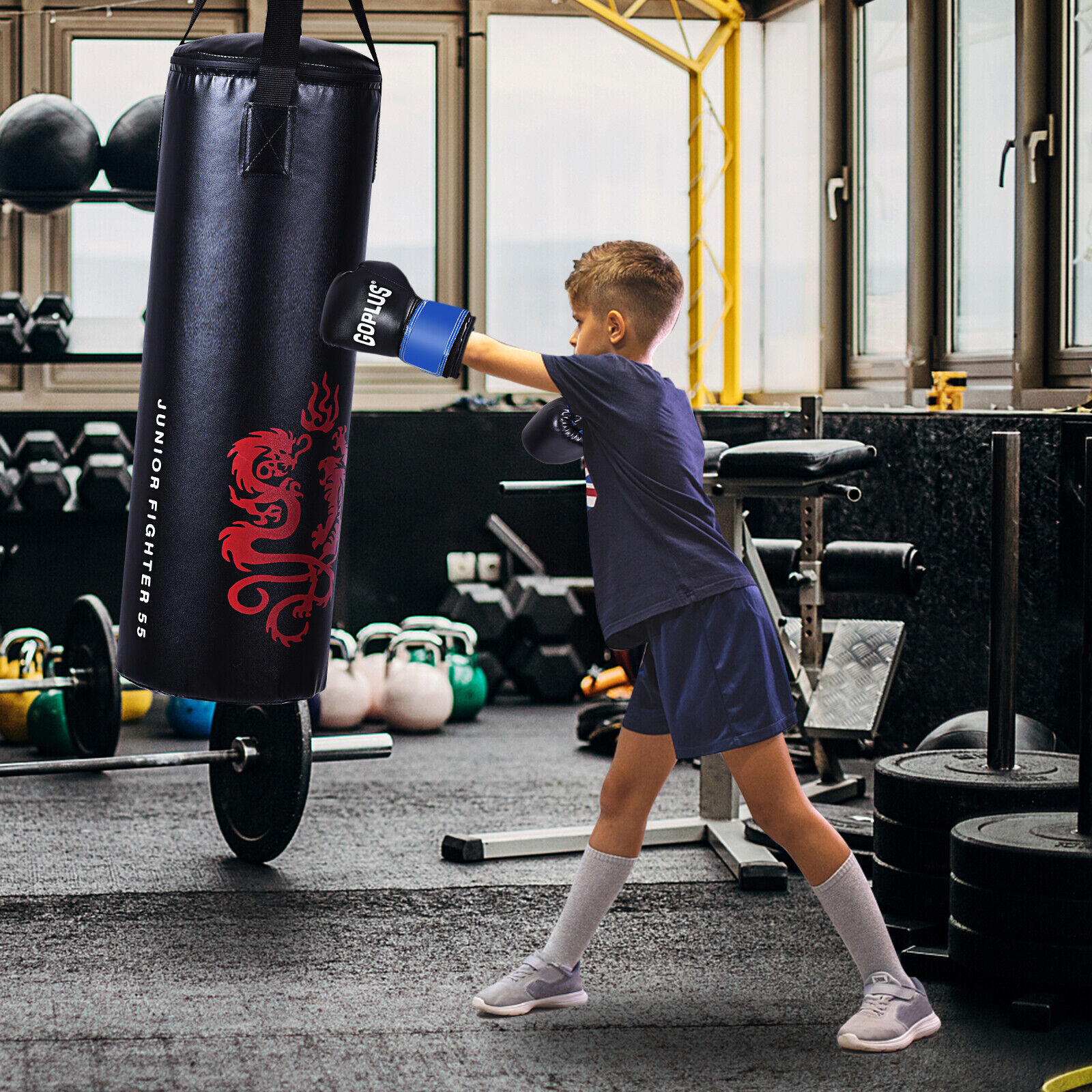 OUTGOO 5 Pieces 40Lbs Filled Punching Boxing Set with Jump Rope and Gloves for Active Play, Training and Family Fun