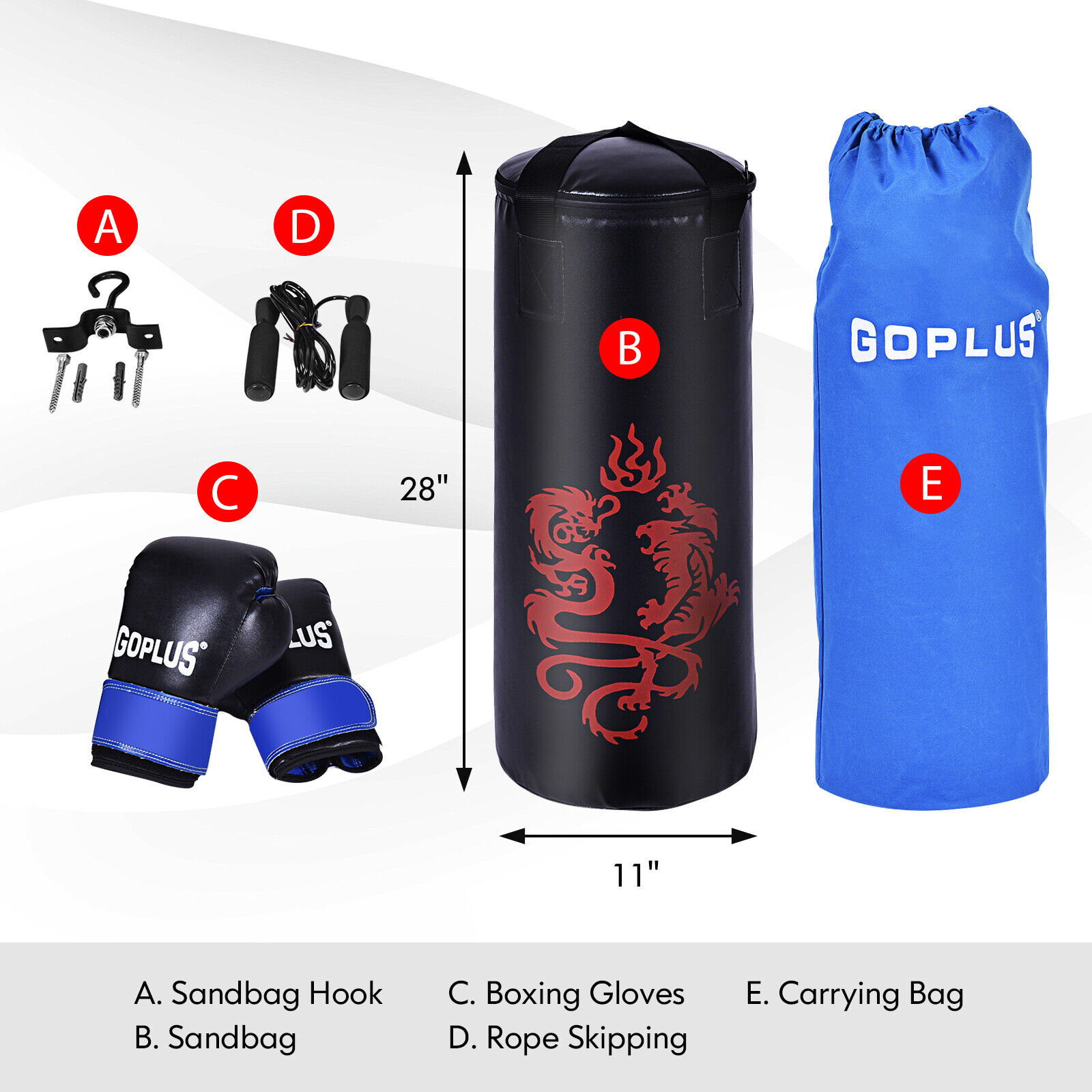 OUTGOO 5 Pieces 40Lbs Filled Punching Boxing Set with Jump Rope and Gloves for Active Play, Training and Family Fun