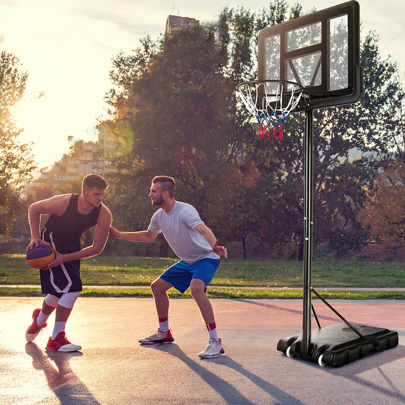OUTGOO Adjustable Portable Basketball Hoop Stand with Shatterproof Backboard Wheels