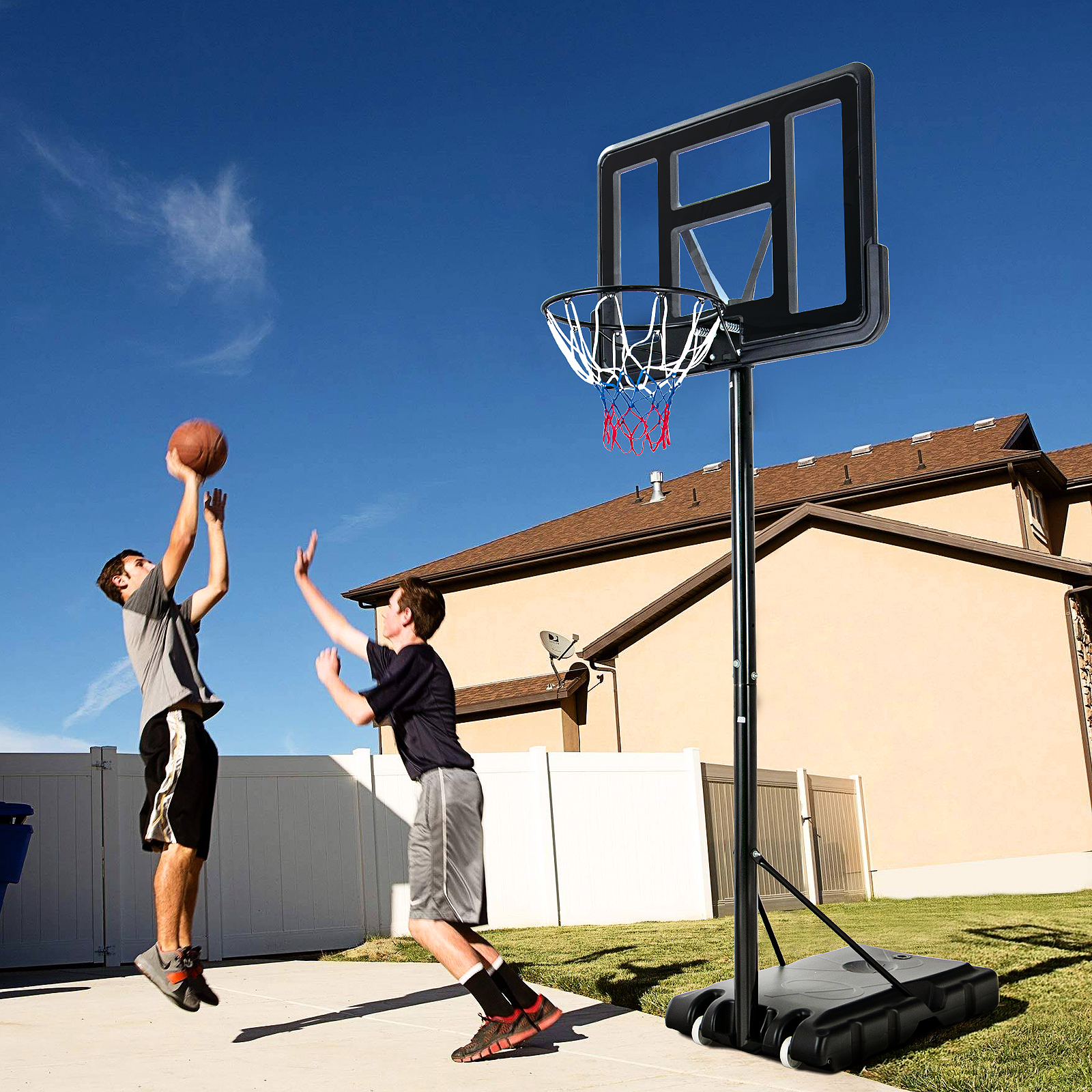 OUTGOO Adjustable Portable Basketball Hoop Stand with Shatterproof Backboard Wheels