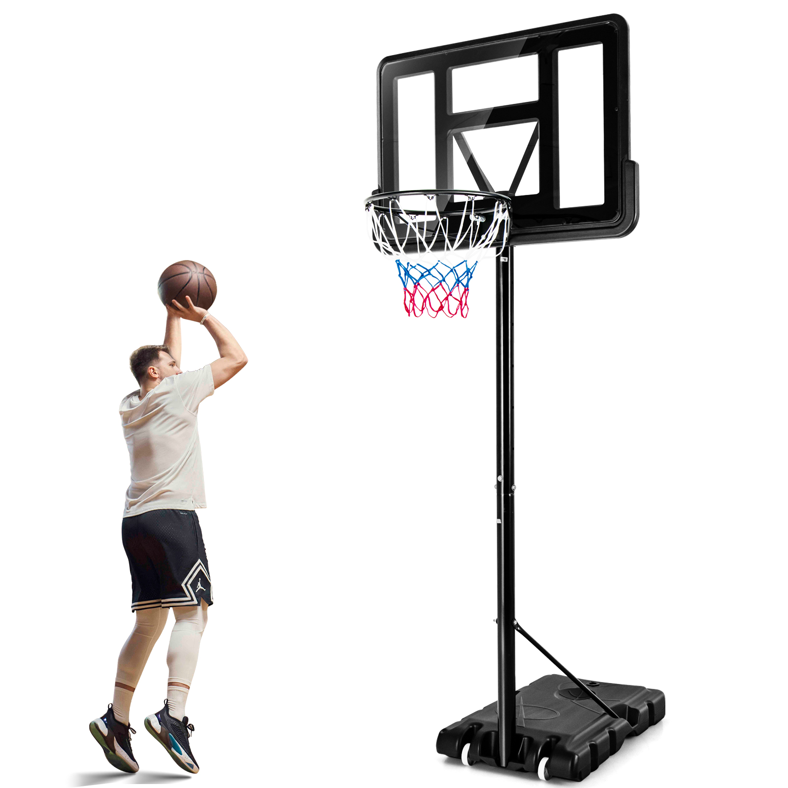 OUTGOO Adjustable Portable Basketball Hoop Stand with Shatterproof Backboard Wheels