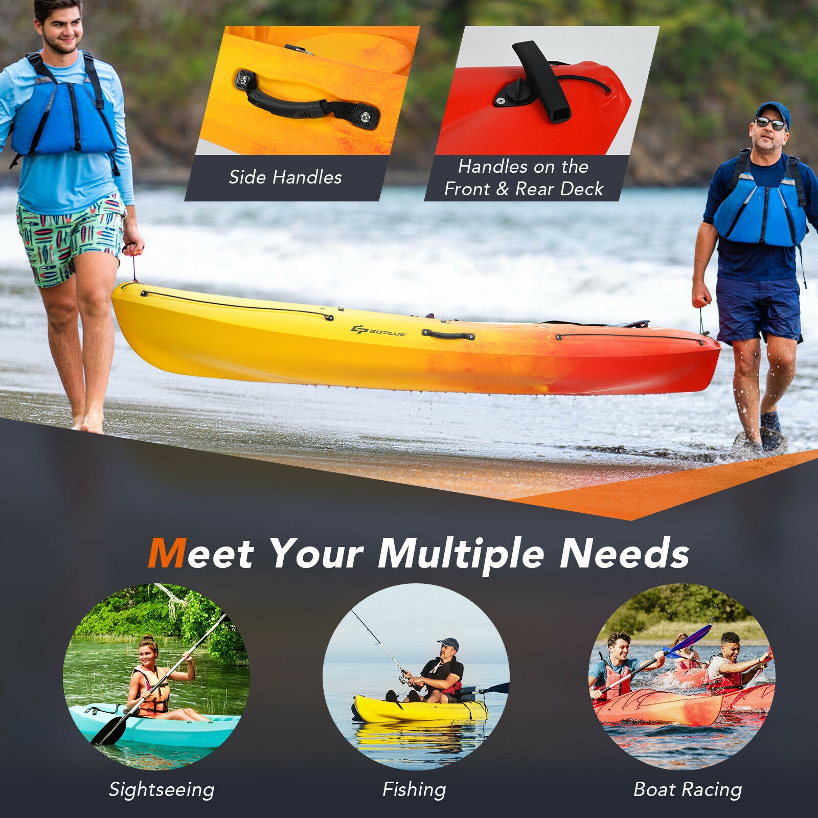 OUTGOO Single Sit-on-Top Kayak with Detachable Aluminum Paddles for Water Sports, Travel and Outdoor Adventures