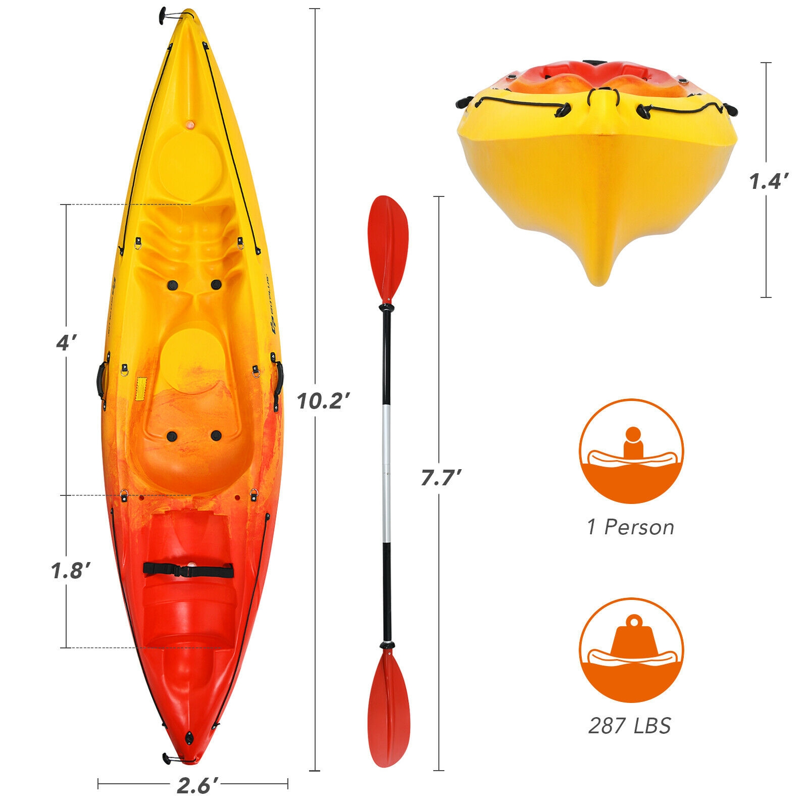 OUTGOO Single Sit-on-Top Kayak with Detachable Aluminum Paddles for Water Sports, Travel and Outdoor Adventures