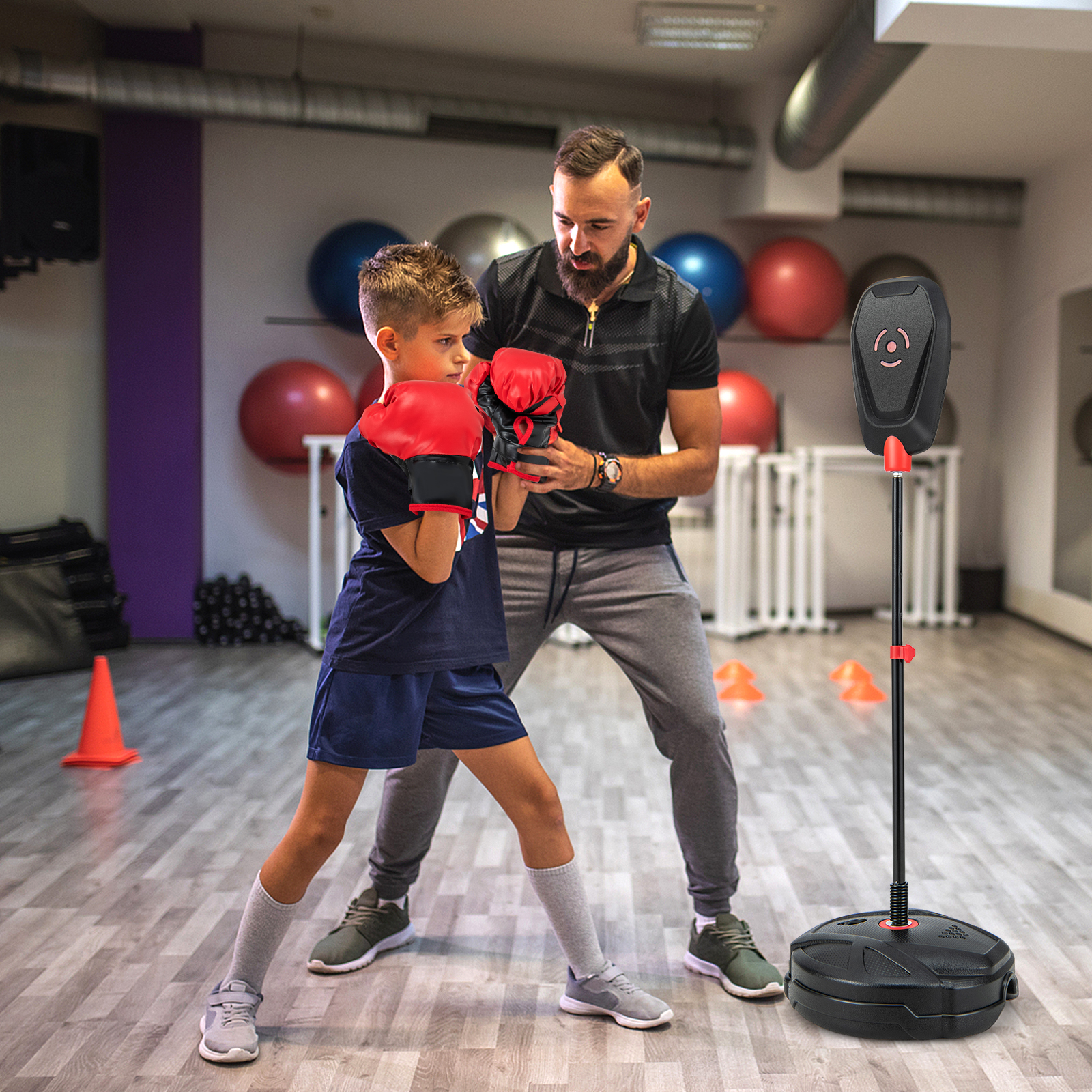 OUTGOO Inflation-Free Boxing set with Punching Bag and Boxing Gloves Quick Rebound Design for 5+ Years Old Kids