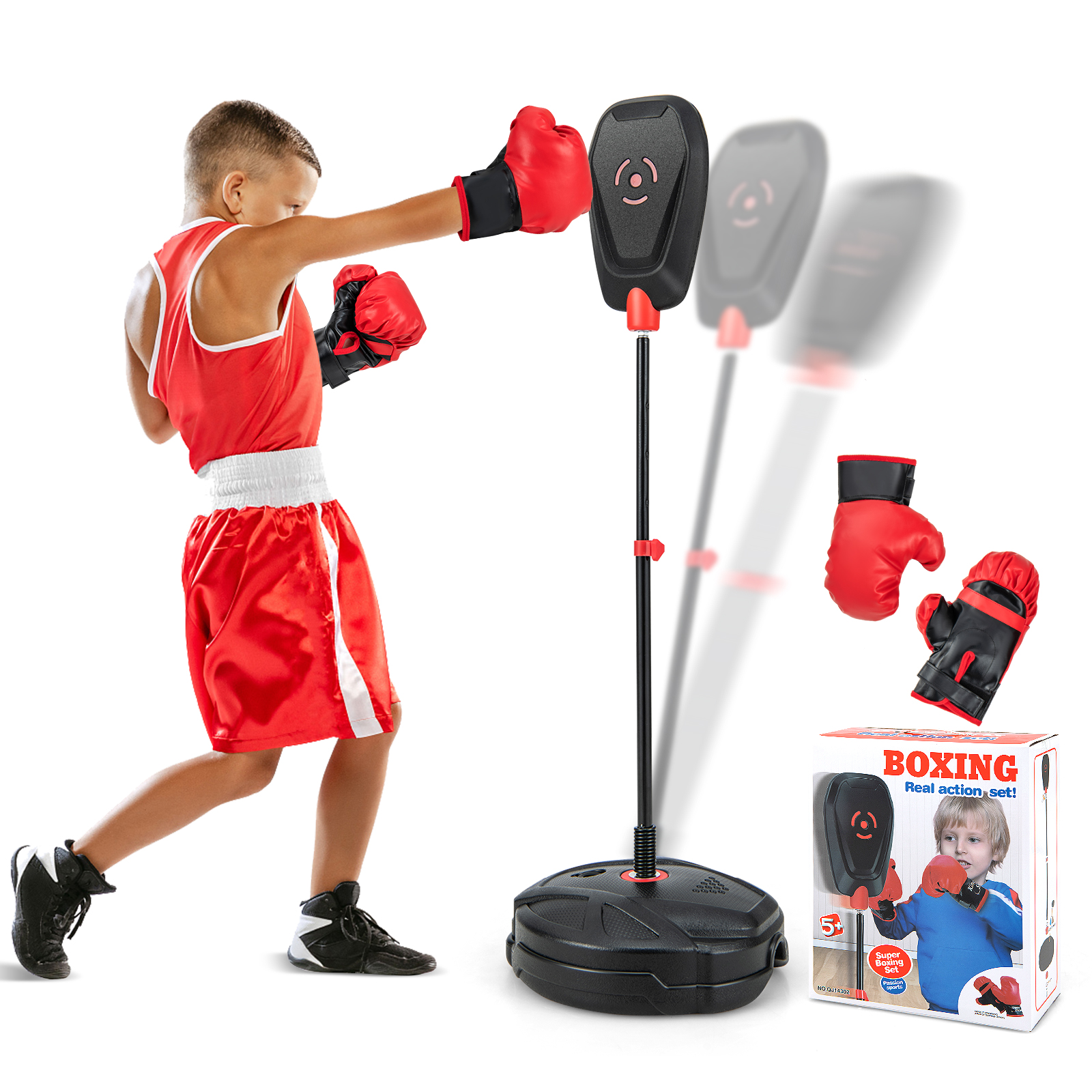 OUTGOO Inflation-Free Boxing set with Punching Bag and Boxing Gloves Quick Rebound Design for 5+ Years Old Kids