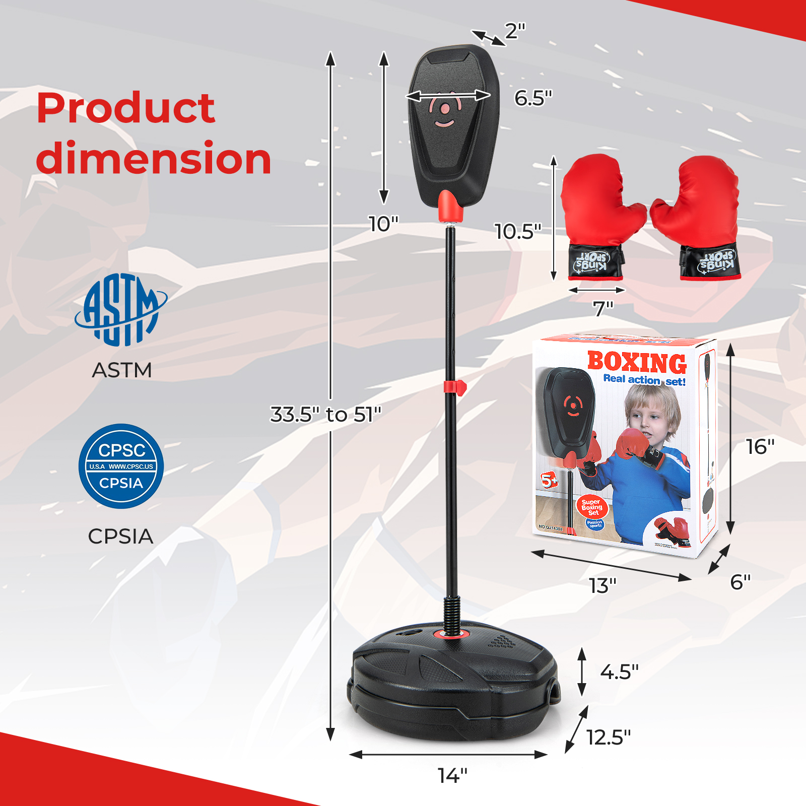 OUTGOO Inflation-Free Boxing set with Punching Bag and Boxing Gloves Quick Rebound Design for 5+ Years Old Kids