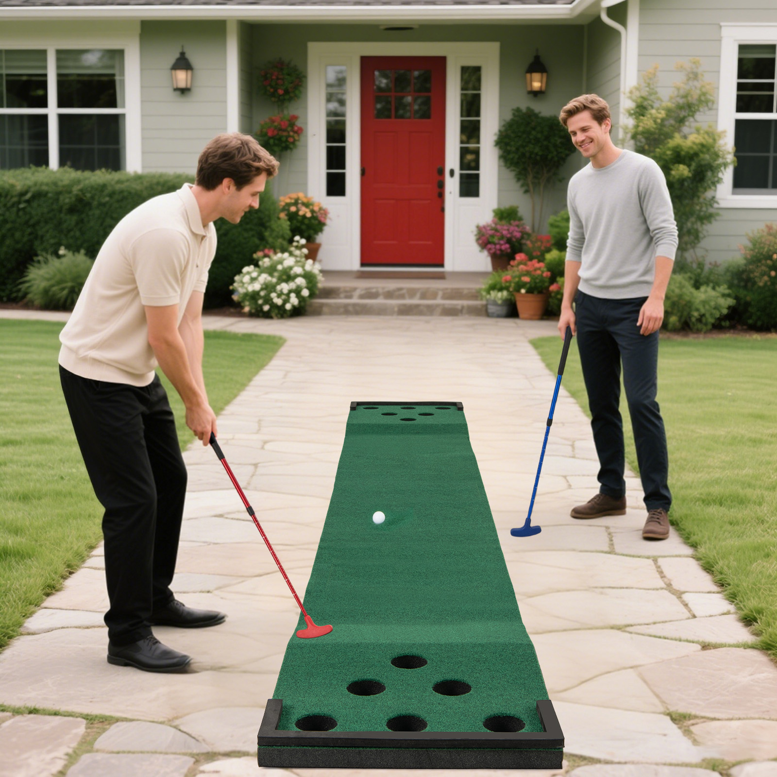 OUTGOO 11 FT Indoor Outdoor Putting Green Mat with 2 Adjustable Putters and 6 Balls