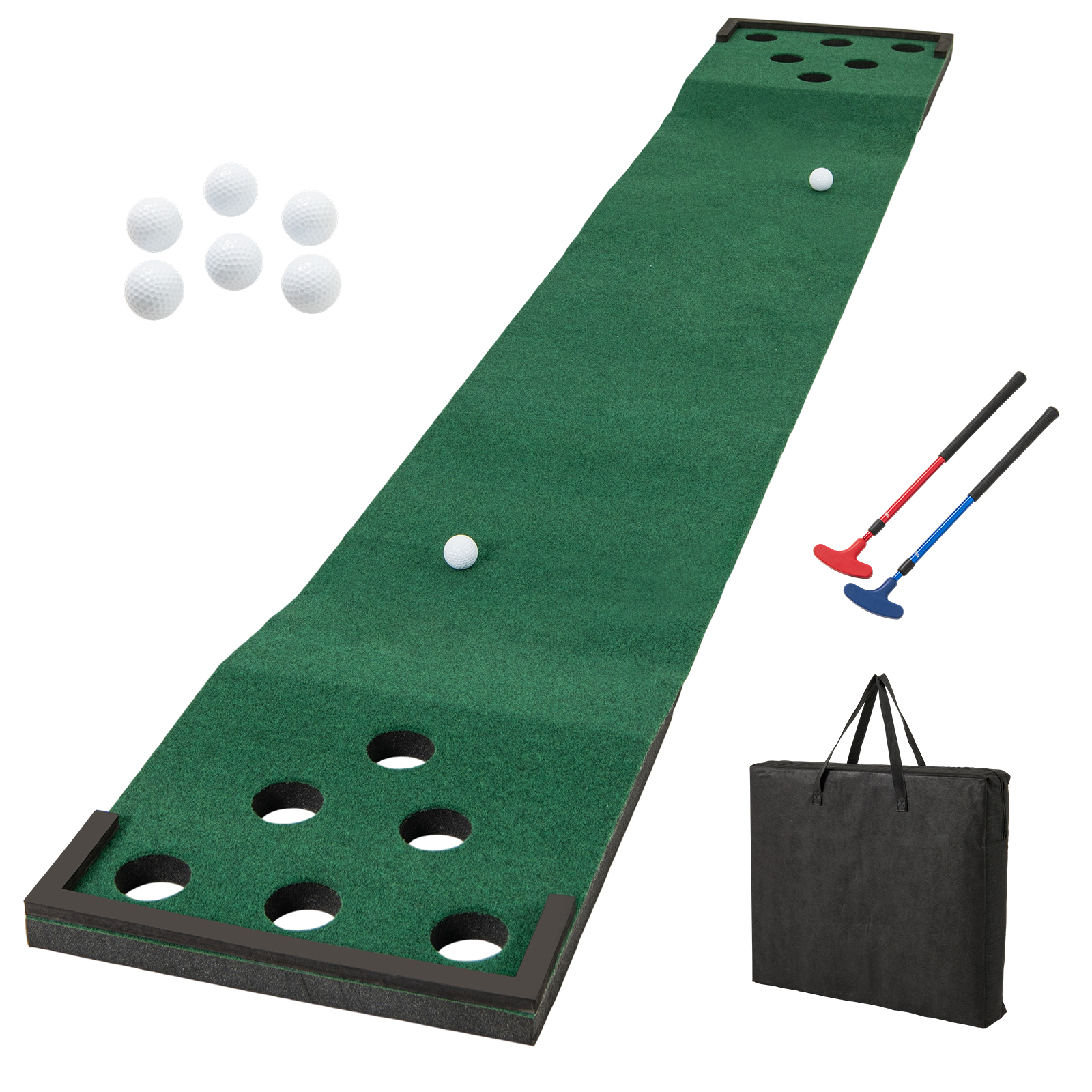OUTGOO 11 FT Indoor Outdoor Putting Green Mat with 2 Adjustable Putters and 6 Balls