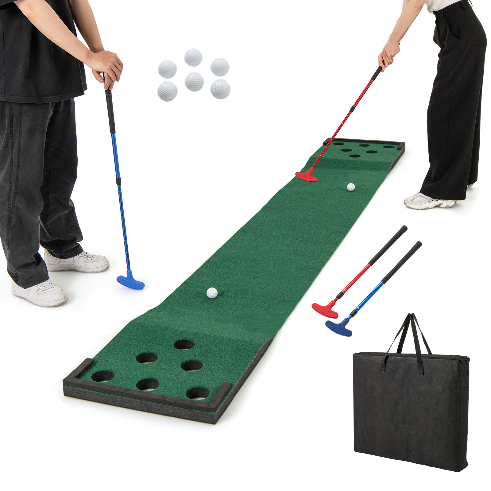 OUTGOO 11 FT Indoor Outdoor Putting Green Mat with 2 Adjustable Putters and 6 Balls