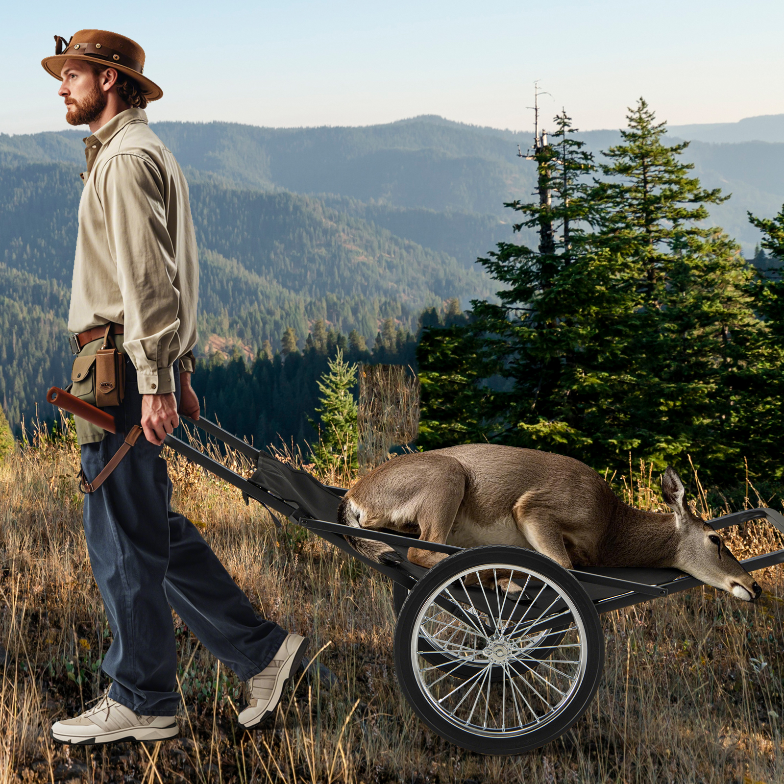 OUTGOO 550 LBS Folding Deer Game Cart with Polyester Liner for Hunting for Home, Patio, Outdoor and Everyday Use