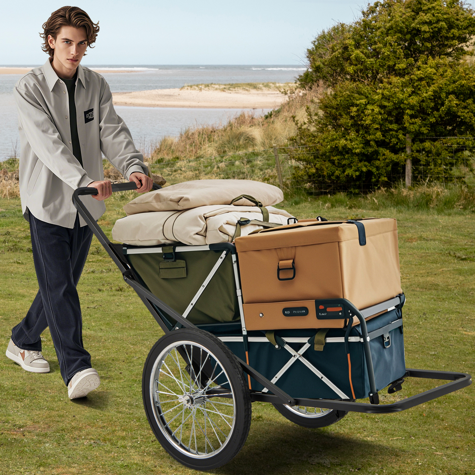 OUTGOO 550 LBS Folding Deer Game Cart with Polyester Liner for Hunting for Home, Patio, Outdoor and Everyday Use
