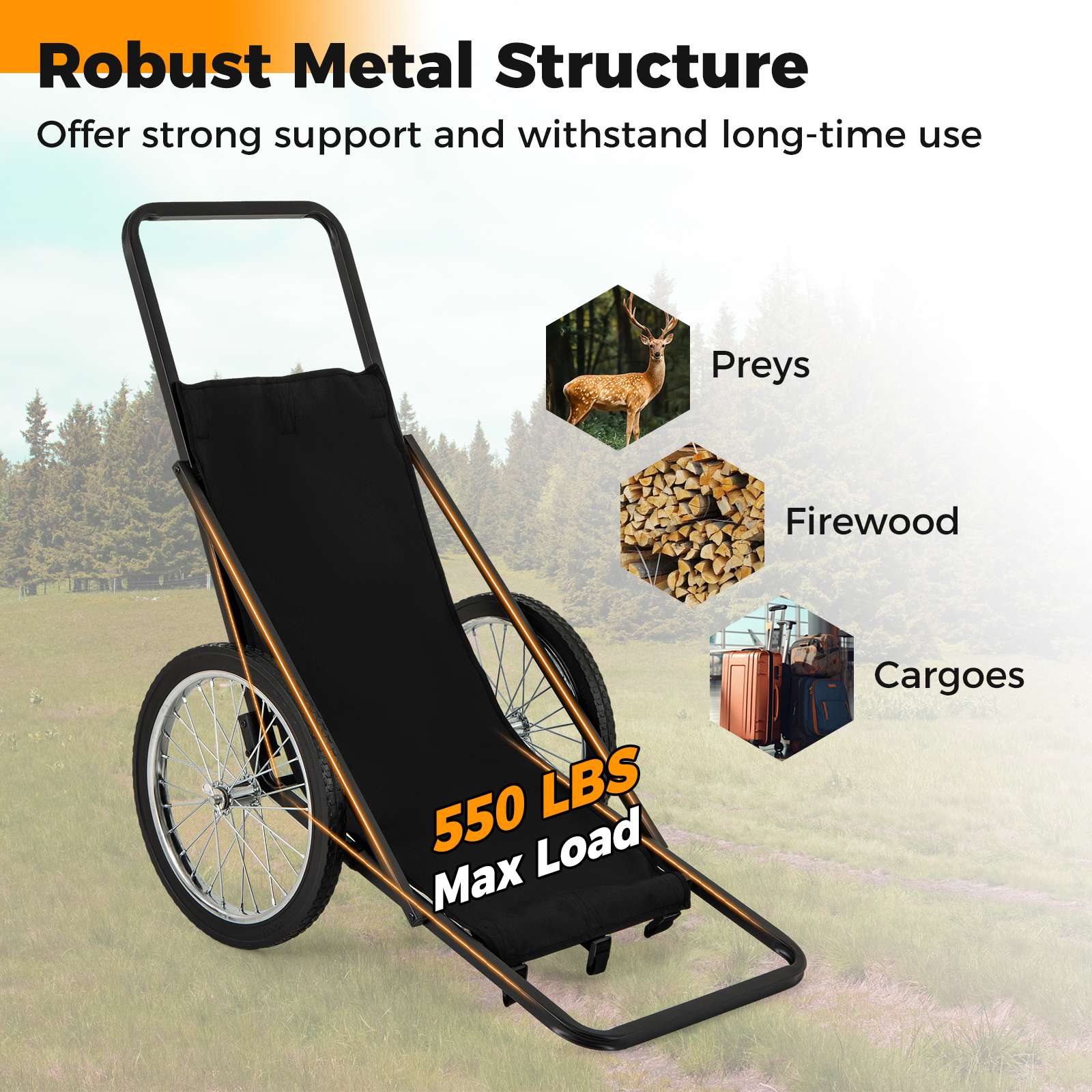 OUTGOO 550 LBS Folding Deer Game Cart with Polyester Liner for Hunting for Home, Patio, Outdoor and Everyday Use